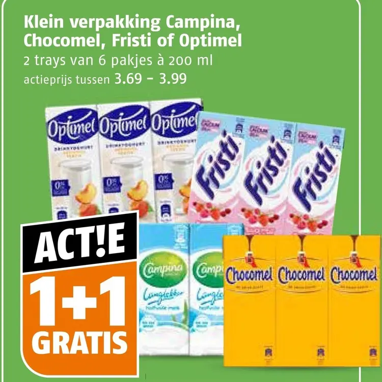 Aanbieding: Klein verpakking Campina, Chocomel, Fristi of Optimel
