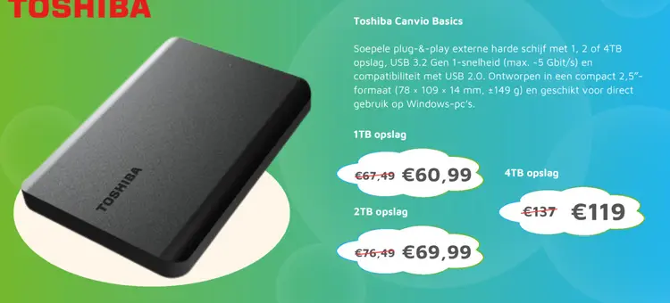 Aanbieding: Toshiba Canvio Basics 4TB