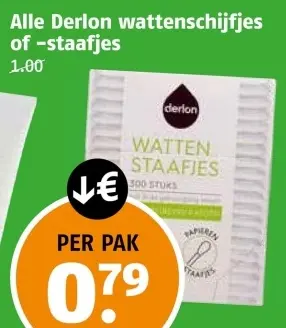 Aanbieding: Alle Derlon wattenschijfjes of -staafjes