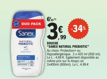 Offre: DOUCHE "SANEX NATURAL PREBIOTIC"