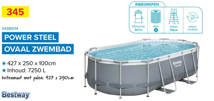 Promotie: Bestway Power Steel Opzetzwembad - 427x250x100cm - Ovaal