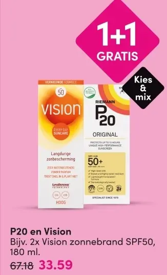 Aanbieding: P20 en Vision zonnebrand SPF50