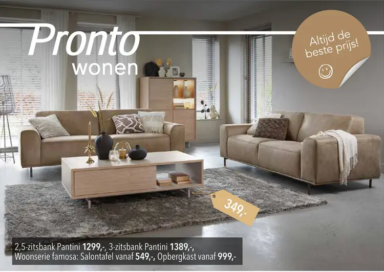 Aanbieding: 2,5-zitsbank Pantini, 3-zitsbank Pantini, Salontafel en Opbergkast
