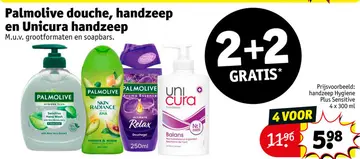 Aanbieding: Palmolive douche, handzeep en Unicura handzeep