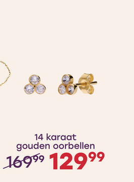 Aanbieding: 14 karaat gouden oorbel 3 zirkonia steentjes