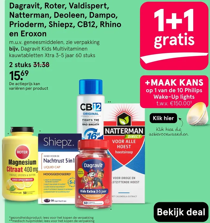 Aanbieding: Dagravit, Roter, Valdispert, Natterman, Deoleen, Dampo, Prioderm, Shiepz, CB12, Rhino en Eroxon