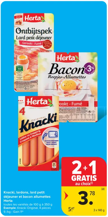 Offre: Knacki, lardons, lard petit déjeuner et bacon allumettes