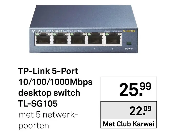 Aanbieding: TP-Link 5-Port 10/100/1000Mbps desktop switch TL-SG105