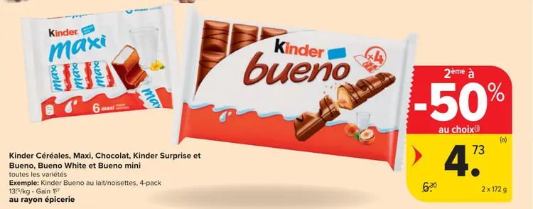 Offre: Kinder Céréales, Maxi, Chocolat, Kinder Surprise et Buene