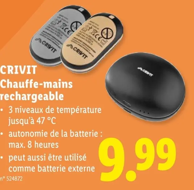 Offre: Chauffe-mains rechargeable