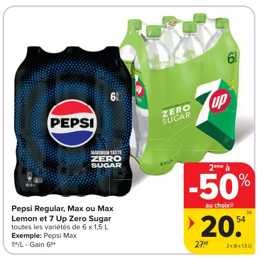 Offre: Pepsi Regular, Max ou Max Lemon et 7 Up Zero Sugar