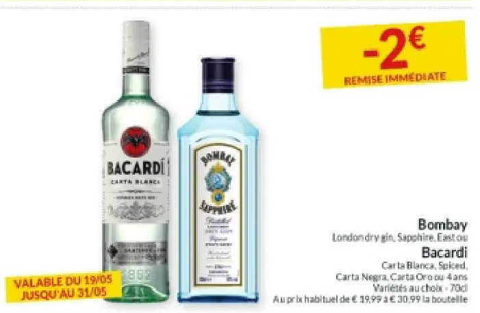 Offre: Bombay London dry gin, Sapphire, East ou Bacardi