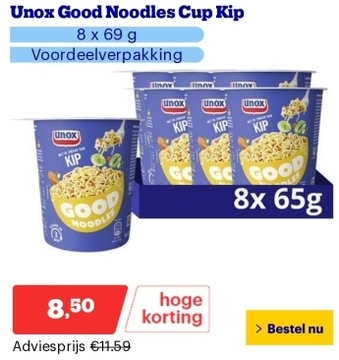 Aanbieding: Unox Good Noodles Cup Kip - 8 x 69 g - Voordeelverpakking