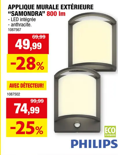 Offre: Philips Samondra applique murale extérieure 3,8W anthracite