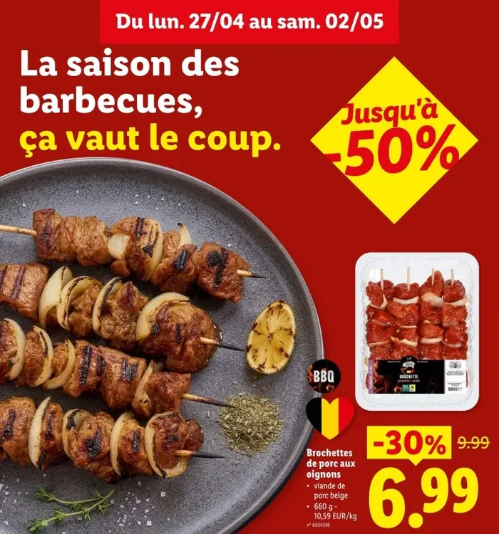 Offre: Brochettes de porc aux oignons