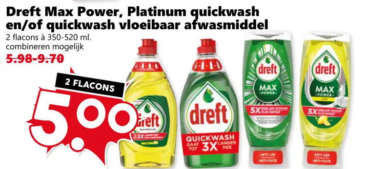 Aanbieding: Dreft Max Power, Platinum quickwash en/of quickwash vloeibaar afwasmiddel