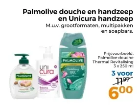 Aanbieding: Palmolive douche en handzeep en Unicura handzeep