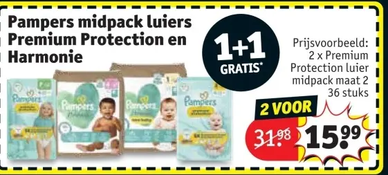 Promotie: Pampers midpack luiers Premium Protection en harmonie 