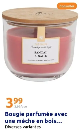 Offre: Bougie parfumée avec une mèche en bois