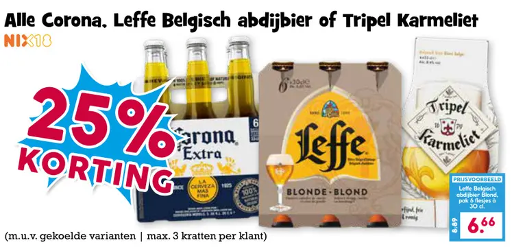 Aanbieding: Corona, Leffe Belgisch abdijbier of Tripel Karmeliet
