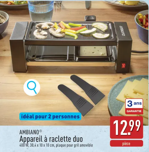 Offre: Appareil à raclette duo