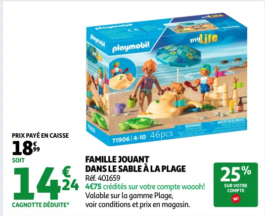 Promotie: Famille jouant dans le sable à la plage