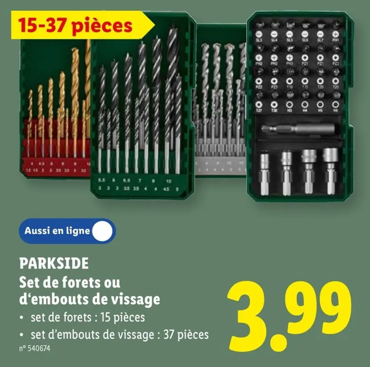 Offre: Set de forets ou d'embouts de vissage