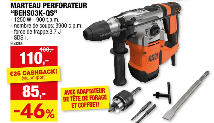 Offre: Black+Decker BEHS03K-QS marteau-perforateur 1250W