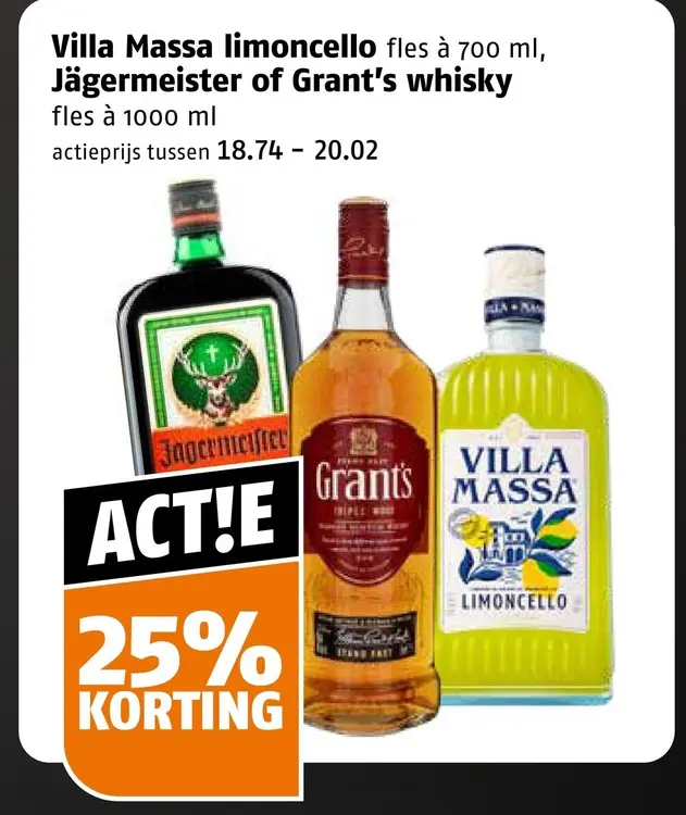 Aanbieding: Villa Massa limoncello, Jägermeister of Grant's Whisky