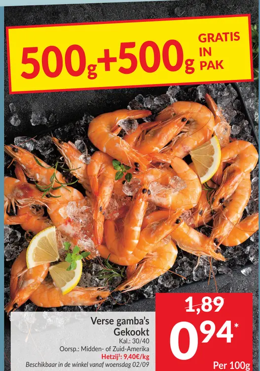 Promotie: Verse gamba's Gekookt