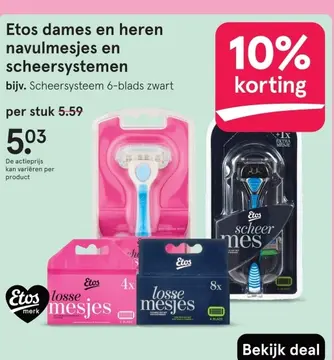 Aanbieding: Etos dames en heren navulmesjes en scheersystemen
