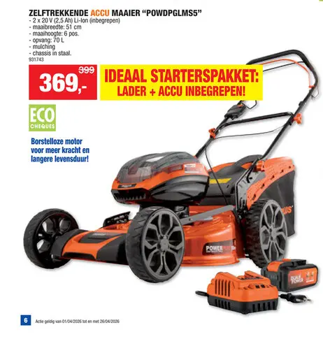 Promotie: Powerplus Dual Power POWDPG7568 accu grasmaaier zelftrekkend 2x20 V Li-Ion 51cm + lader