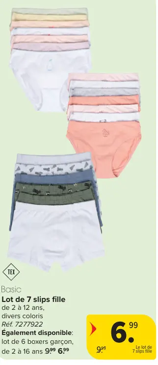 Offre: Lot de 7 slips fille