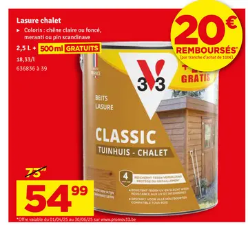 Aanbieding: Lasure Chalets pin scandinave 2,5 + 0,5 L gratuit V33