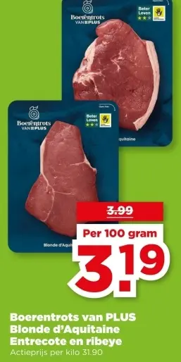 Aanbieding: Boerentrots van PLUS Blonde d'Aquitaine Entrecote en ribeye