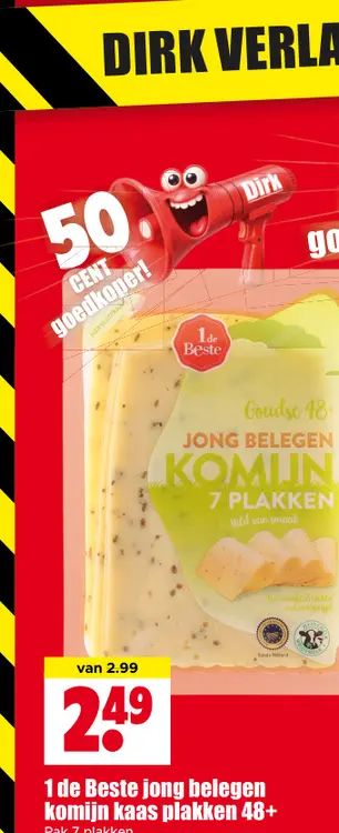Aanbieding: Jong belegen komijn kaas plakken 48+