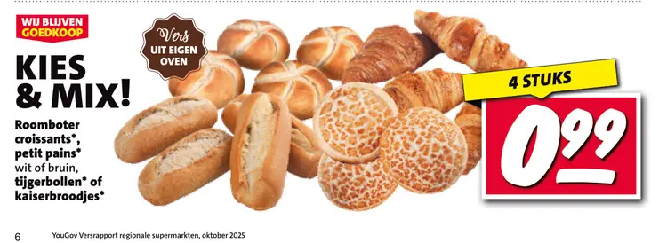 Aanbieding: Roomboter croissants, petit pains, tijgerbollen of kaiserbroodjes