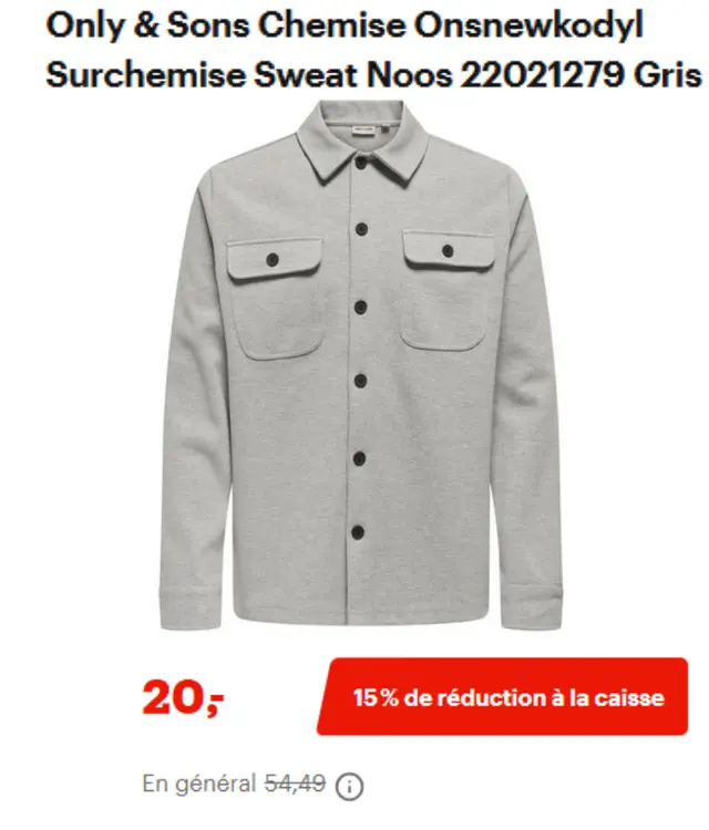 Offre: Chemise Onsnewkodyl Surchemise Sweat Noos 220