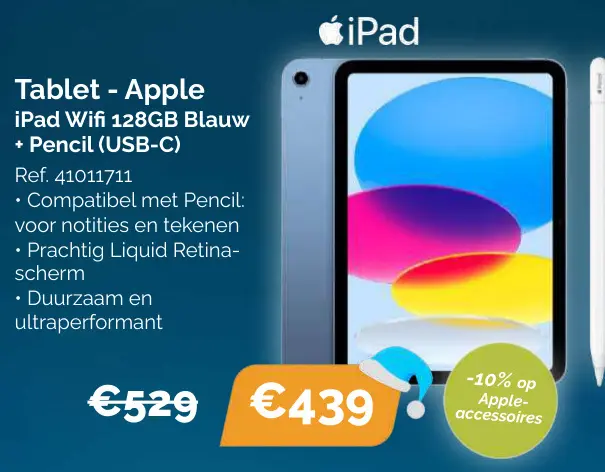 Promotie: Tablet - Apple iPad Wifi 128GB Blauw + Pencil