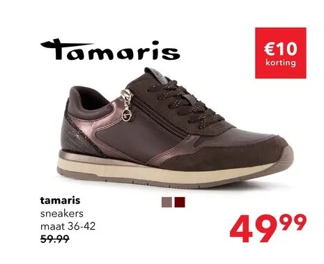 Aanbieding: Tamaris leren dames sneakers met rits bruin
