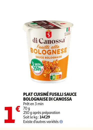 Promotie: Plat cuisiné fusilli sauce bolognaise di Cano