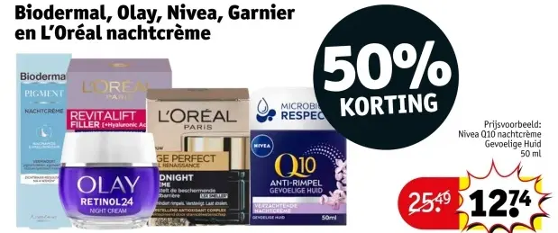 Aanbieding: Biodermal, Olay, Nivea, Garnier en L'Oréal nachtcrème