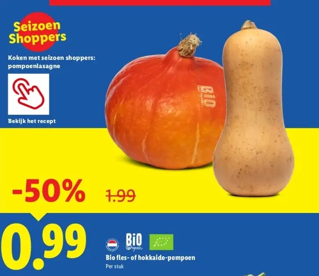 Aanbieding: Bio fles- of hokkaido-pompoen