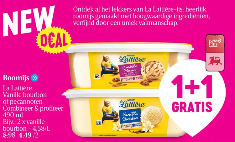 Promotie: Roomijs La Laitière Vanille bourbon of pecann