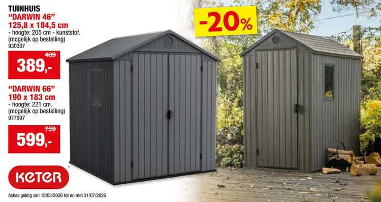 Promotie: Keter Darwin 66 kunststof tuinhuis 190x183x221 cm grijs