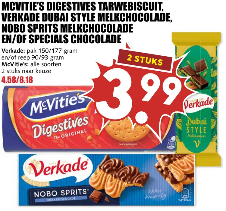 Aanbieding: Digestives Tarwebiscuit, Dubai Style Melkchocolade, Nobo Sprits Melkchocolade En/of Specials Chocolade