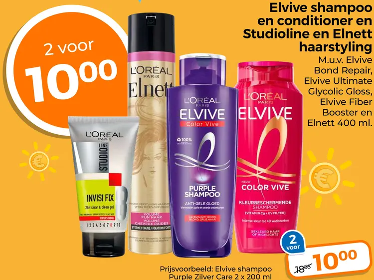 Aanbieding: Elvive shampoo en conditioner en Studioline en Elnett haarstyling