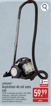 Offre: AMBIANO® Aspirateur de sol sans sac