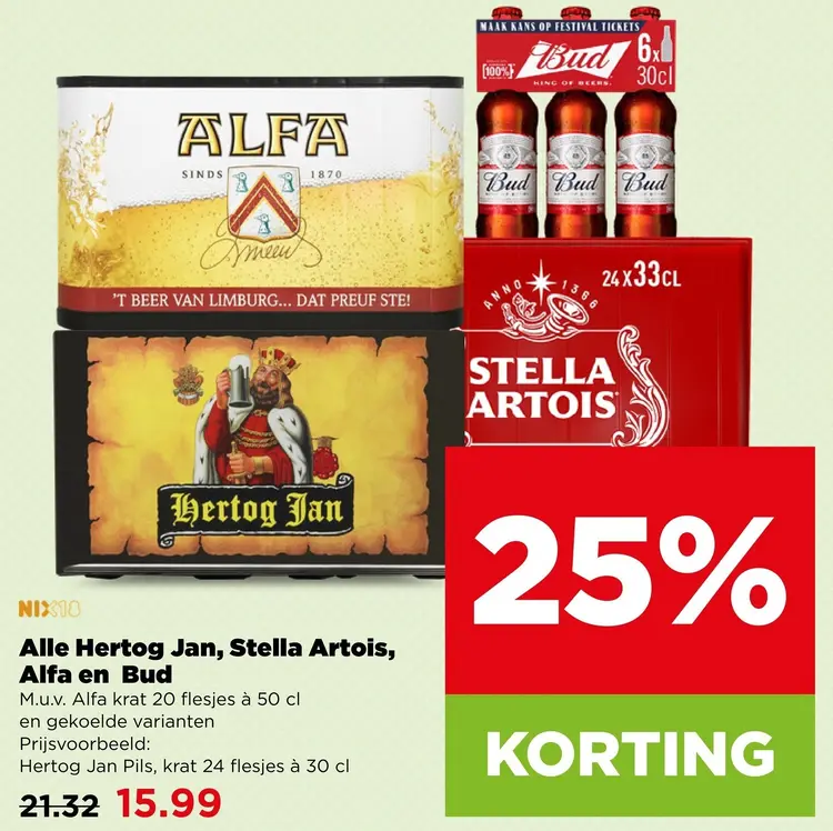 Aanbieding: Alle Hertog Jan, Stella Artois, Alfa en Bud