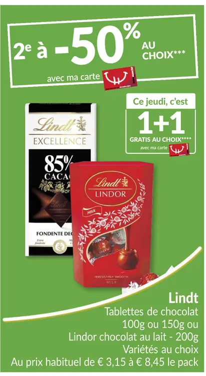 Offre: Lindt Tablettes de chocolat ou Lindor chocola